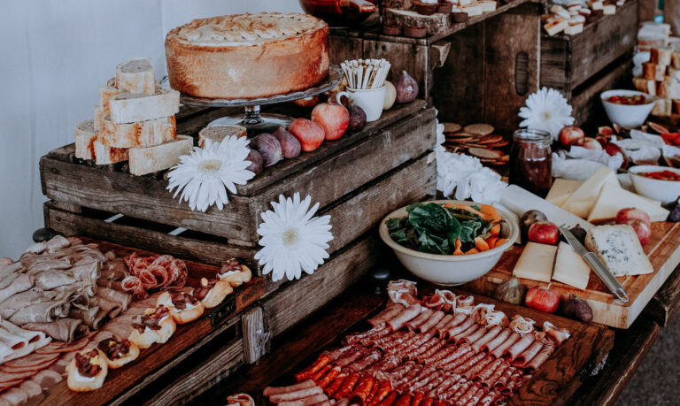 A grazing table of local produce set up for a corporate event at The Ferry House in Kent.