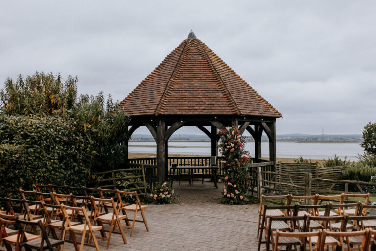 The Ferry House outdoor wedding gazebo, overlooking the Swale estuary in Kent