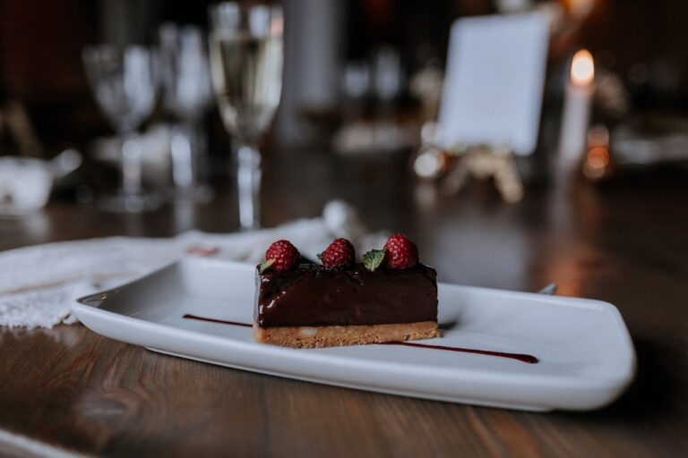 A chocolate dessert from the award winning wedding menu at The Ferry House in Kent.