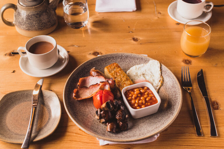 A full English breakfast at the 2AA Rosette restaurant The Ferry House in Kent.