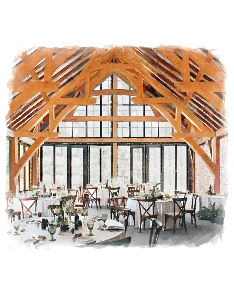 An artists impression of the new Spring Barn at countryside wedding venue, The Ferry House.